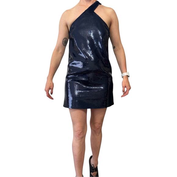 Saint Laurent 2019 RTW One Shoulder Dress size FR 36 Blue Sequin Mini - Picture 4 of 14